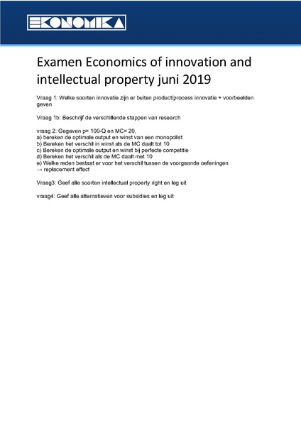 Bestand:Examen Economics of innovation and intellectual property juni 2019.pdf